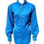 Chico's  Design Vintage Aqua Blue Button Up Tunic Shirt Long Sleeve Faux Suede 1 Photo 0