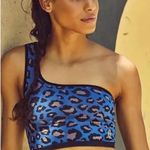Free People Movement Free Throw One Shoulder Crop Top Spotted Leopard Blue XS/S Photo 2