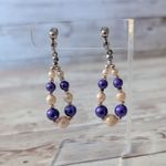 Vintage Clip On Earrings Faux Pearl & Purple Long Dangle Photo 1