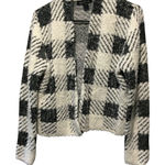 August Silk Women's Black and White Fuzzy Plaid Open Front Cardigan size L Photo 0