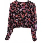 VERO MODA NEW  Women's Crop Top Blouse Medium Black Coral Smocked Abstract Floral Photo 1
