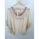 Lovestitch Cream Tulum Fringe Top Boho Embroidery Oversized Fit Women Small NWT Photo 1