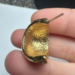 1928 Brand Gold Tone Black Enamel Rhinestone Star Half Hoop Pierced Earrings Photo 6