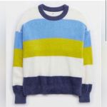 Aerie  Campfire Stripe Furry Soft Chenille Sweater Blue White Navy Medium Fuzzy Photo 2
