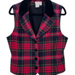 Talbots VTG Womens Plaid Tartan Wool Vest Velvet Collar Button Red Green Sz 10 Photo 0