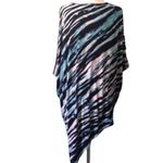 NYC Animal Print Asymmetrical Tunic Shirt Dress L Blue Round Neck Ruched Side Size L Photo 2