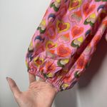 Emily Lovelock Top Women XS Pink Multicolored Heart 100% Organic Cotton Puff Photo 3