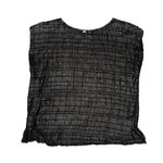 Royal Silk Vintage Large Black 100% Silk Crinkle Grid Blouse Cap Sleeve Minimali Photo 8
