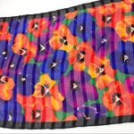 Vintage Bright Scarf Pansy Flowers Long Purple Orange Photo 3