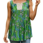 Lilly Pulitzer ‎ Green With Blue & White Floral Pleated Silk Top EUC Size 2 Photo 0