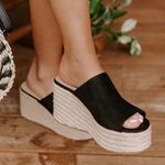 Soda Black Micro Suede Peep Toe Espadrille Wedge Photo 1