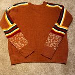 BiBi Knit Texture Contrast Crochet Stripe Brick Sweater Leopard Cuff S Red Photo 7