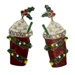 Holiday Time Festive Latte Earrings Goldtone Christmas Jewelry Red Photo 0