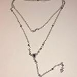 Silver Tone & Black Y Drop Pendant Boho Necklace Photo 1