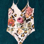 Luxury nwot buttery soft small gaze Floral Leopard Print Bodysuit White Photo 0