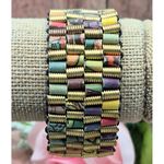Holly Anne Mitchell jewelry Handmade Gold Tone & Newspaper Bead Stretch Bracelet Photo 3