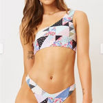 frankie's bikinis NWT Barb One Shoulder Bikini Top in Patchwork Multi Pattern S Photo 0