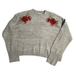 Wyld Hart M  Women’s Floral Embroidered Roses Crewneck Cropped Knit Sweater Photo 0