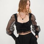 For Love & Lemons • Gabrielle Top peasant ruffle puff sleeve black sheer blouse Photo 8