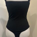Capulet Black Ribbed Square Neck Bustier Sleeveless Thong Bodysuit Going Out Top Photo 5