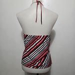 No Boundaries  Y2K Red and Black Striped Halter Top – Retro Bubble Hem Clubwear Photo 4