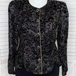 Vintage 80s R&K Evening Floral Glittered Velvet Jacket Black Gold 14 Photo 0