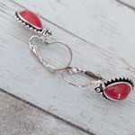 Vintage Earrings For Pierced Ears Red & Silver Tone Photo 5