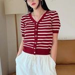 SheIn DAZY- Red Striped Button‎ Through Cardigan Size XL Photo 0