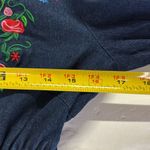 Reborn Denim Blue mini Dress embroidered Floral bell Sleeve tunic raw hem boho L Size L Photo 13