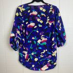 Yumi Kim  Button Up 3/4 Sleeve Blouse Top Blue Multicolor Abstract Pattern XS Photo 1