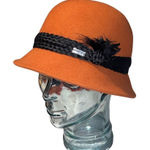 New Rust Betmar Tegan Wool Felt Cloche Hat Fedora Black Feathered Trim Accessory Orange Photo 0
