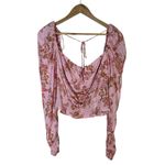 Free People Hilary Printed Top Womens M Pink Floral Ruched Puff Sleeve Smocked Photo 2