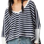 Free People We the Free Main Squeeze V Neck Sweatshirt WHITE/NAVY Photo 1