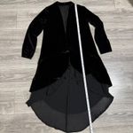 90s Black Velvet Duster Goth Cardigan Waterfall Sheer Hem Open Front Women S Photo 16