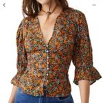 Free People Floral Navy Combo Button-Down I Found You Printed Top Size xs Photo 0