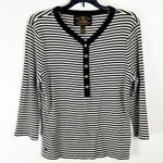 Ralph Lauren LAUREN Black White Striped Long V-Neck Button Accent Top Large Photo 0