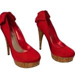 Bebe Stiletto High Heels Kahilia Ruby Red Size 8 Platform Cork Bow Formal Photo 0