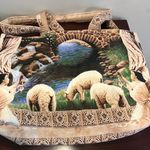 Blue and Tan Tote Bag with Angelic Design Photo 1