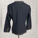 Joan Rivers  Dark Wash Denim Jacket Ruffle Trim Gold Button Classic Style Size 8 Photo 2