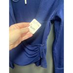Free People Blouse Top Women's Medium Blue Penny Plunge Neck Stretch Ruched B55 Photo 3