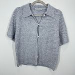 Abercrombie & Fitch  Gray Ribbed Button Front Short Sleeve Collared Sweater Top Photo 0