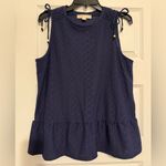 Michael Kors Navy Peplum Eyelet Ruched Shoulder Tank Top Blouse Medium Photo 0