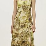 ZARA Corset Top Midi Dress Green Abstract Print Sleeveless Side Slit Size L Photo 0