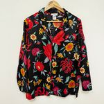 Natori  Floral Button Front Top Size Small Long sleeve red black PJs Sleep Shirt Photo 0