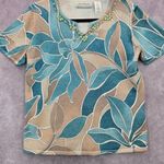 Alfred Dunner Blue Floral Short Sleeve Cotton Beaded Shirt Top Petite Medium Size undefined Photo 4