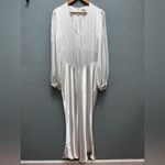 Ganni  Cameron Gathered Polka-dot Satin Long Sleeve Maxi Dress In Egret XL Photo 1