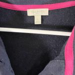 Talbots  Navy Blue White Striped Button Neck Sweatshirt Pink Bow L Photo 1