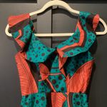 Sika Mia leaf Ruffle cotton sleeveless midi teal black tropical dress 0 NWT Green Photo 9