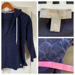 T by Talbots Terry Cloth Navy Diamond Textured V Neck Hooded Pullover Top SP Blue Size undefined Photo 12