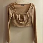 Forever 21 Shein Women’s Juniors Crop Top L Bust 36” Beige Rouched Front Long Sleeve Photo 0